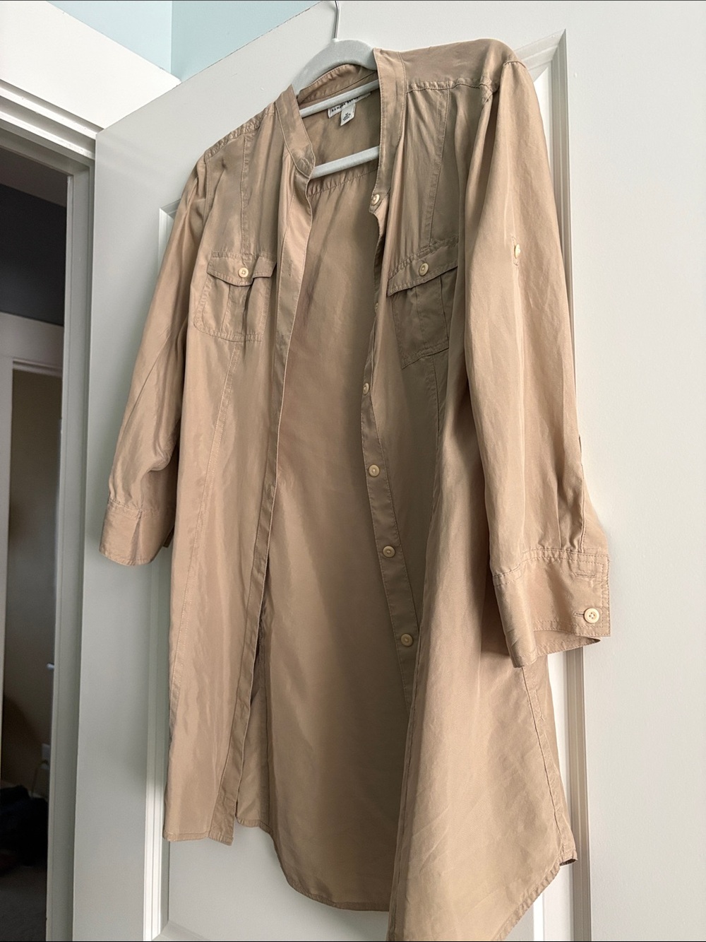 Banana Republic Beige Longline Button-Up Shirt Jacket